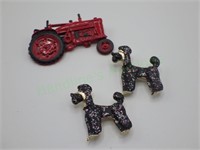 Three Vintage Brooches Tractor & Poodles