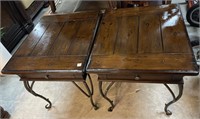 Pair of Wood Side Tables , Single Drawer with