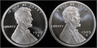 (2) 1 OZ .999 SILVER WHEAT CENT ROUNDS