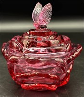 Fenton Dusty Rose Butterfly Covered Dish