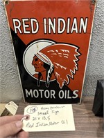 Porcelain sign 21x13.5 Red Indian Motor Oil