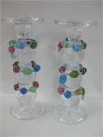 Pair Of Glass Beaded Candlestick Holders