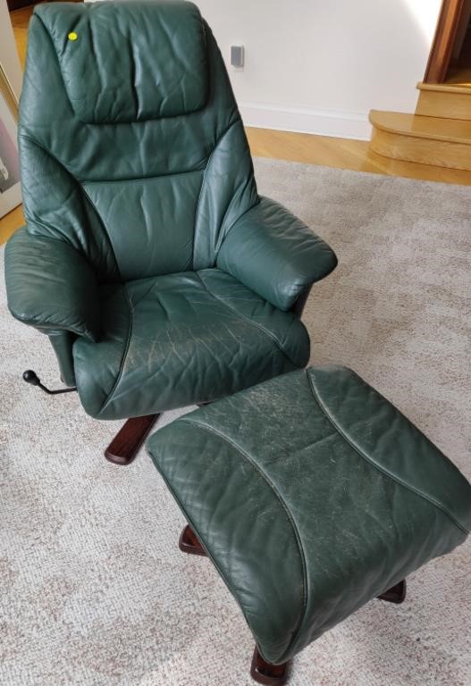 Possibly Leather Swivel Chair & Ottoman