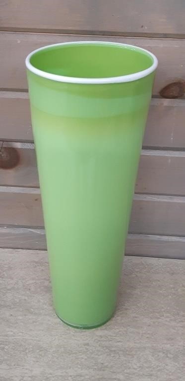 Large Green Glass Vase with White