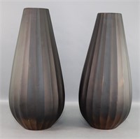 Pair of Rib Molded Ceramic Elongated Vases