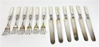 12 PC MOTHER OF PEARL STERLING COLLAR DESSERT SET