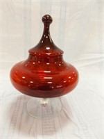 Ruby Glass Compote with Lid, 11"
