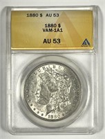 1880 Morgan Silver $1 VAM-1A1 ANACS AU53
