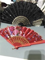 2 Hand Fan Victorian Edge Gold Paint Inlay Handle