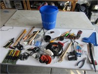 blue bucket,tools,camping setting & misc items
