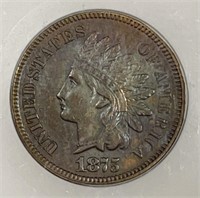 1875 Indian Head Cent ICG AU53 details