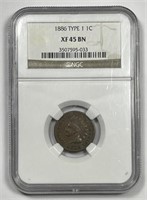 1886 Indian Head Cent Type 2 Extra Fine NGC XF45