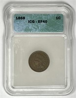 1868 Indian Head Cent Extra Fine ICG XF40