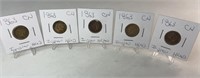 (5) 1863 INDIAN HEAD ONE CENT PIECES