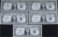5 CONSECUTIVE SERIAL # SILVER CERTIFICATES GEMS