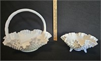 Fenton Milk Glass Hobnail Basket, Footed Bowl