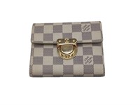 White & Navy Blue Checkered Leather Wallet
