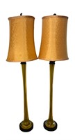 Pair of Amber Art Glass Lamps, 34” Tall