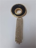 Goldtone Black and Clear Stone Brooch w/ Clear