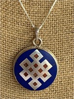 Sterling Silver Necklace w/ Inlaid Lapis & Red