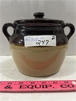 Glazed Pottery Bean Pot/Cookie Jar with Lid