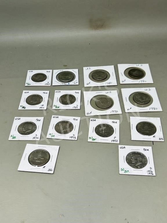 14 USA half dollar coins - 1971 - 1996