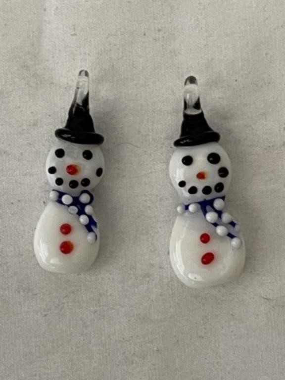 2 Vintage Glass Snowman Pendants