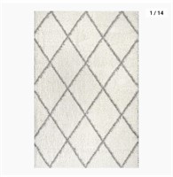 White Easy Shag Lattice 6' 7" x 9' Area Rug