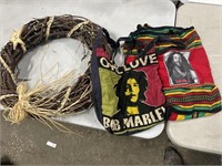 2 Bob Marley bags and wreath