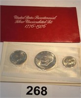 1976 us bicentennial silver set 3pc, uncirculated