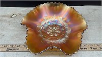Unmarked Marigold Carnival Glass Fluted Dish