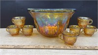 Carnival Glass Punch Bowl & 7 Cups.  NO SHIPPING