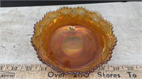 Unmarked Marigold Carnival Glass Footed Dish (5"