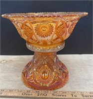 Unmarked Marigold Carnival Glass Bowl w/Pedestal