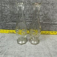2 Clear Rounded Star Engraved Vases