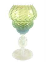 12" Opalescent Chalice Vase Cameo Stem Pedestal