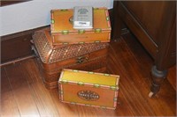 Cigar Boxes and Small Wicker Basket