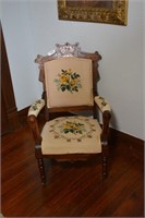 Victorian Style Embroidered and  Wooden Chair