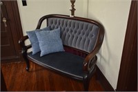 Wooden and Upholstered Bench with Armrests