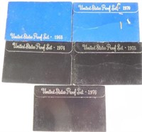 (5) US Mint proof sets: 1968, 1970, 1974, 1975