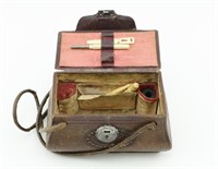 Brown Leather Etui Sewing Box w/ Supplies