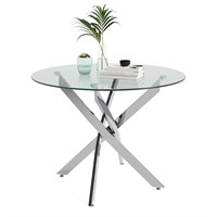 NIERN Round Tempered Glass Dining Table for 2-4 wi
