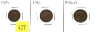 Lot, 3 Lincoln cents: 1909, 1932, 1933-D
