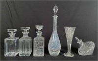 Five Leaded Crystal Decanters and Vase