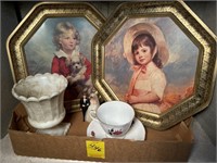 Girl with Bonnet Tin Lid, Boy with Dog Tin Lid,