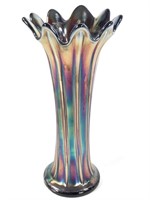 Amethyst Carnival Glass Swung Style Ribbed Vase