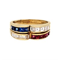 18K Gold 0.95ctw Diamond & 1.17ct Sapphire Ruby Ri