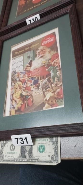 VINTAGE COCA COLA PRINT CHRISTMAS AD FRAMED