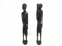 2 AFRICAN WOOD CARVINGS OF A FARMER & A WARRIOR