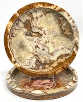 2 Vintage Carved Marble Onyx Ashtrays